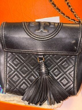 Black Quilted Leather Tassel Shoulder Bag